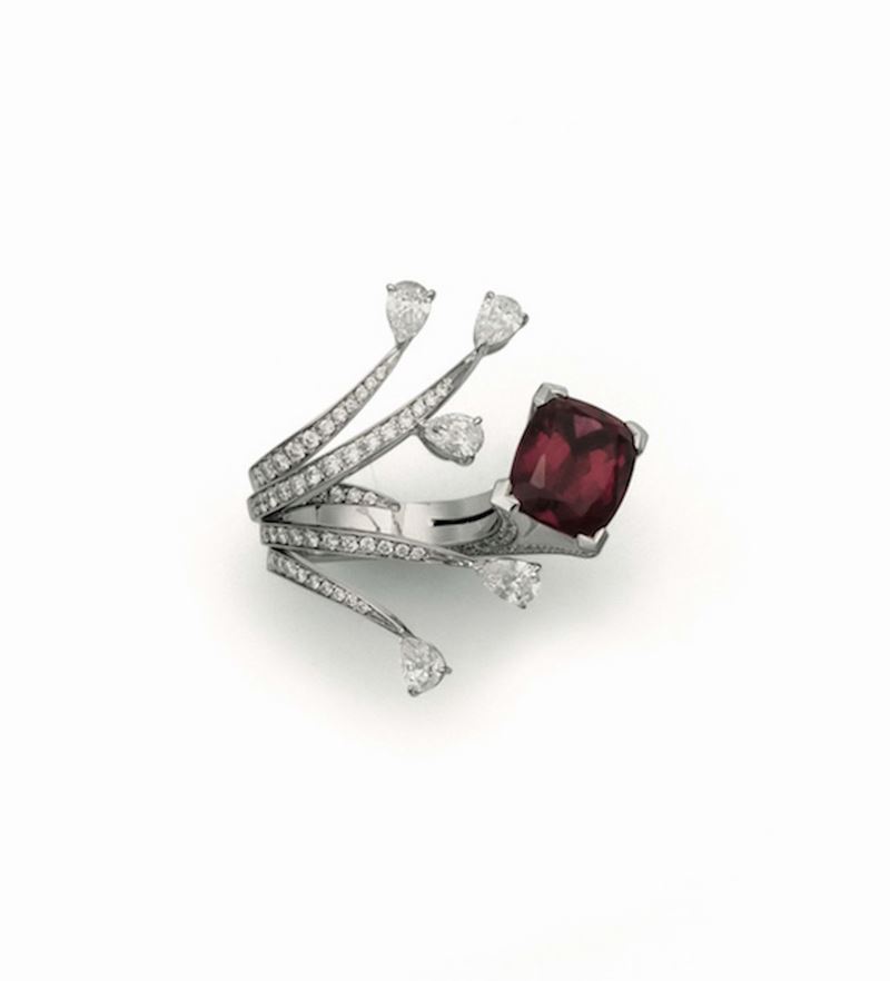 Rubellite and diamond ring set in white gold, Brarda  - Auction Fine Jewels - Cambi Casa d'Aste