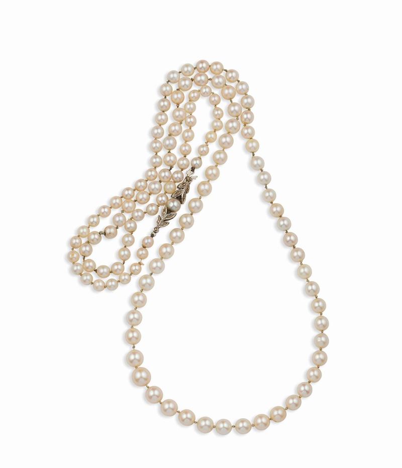 Lunga collana con perle coltivate a scalare  - Asta Gioielli - Asta Online - Cambi Casa d'Aste