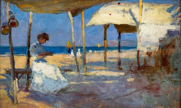 Riccardo Galli (1869-1944) Donna in spiaggia