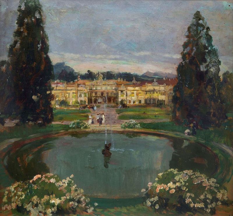 Riccardo Galli (1869-1944) Presso la fontana della villa, Varese  - Asta Dipinti del XIX e XX secolo - Cambi Casa d'Aste