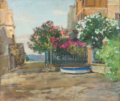 Riccardo Galli (1869-1944)scorcio di Strada con Barca