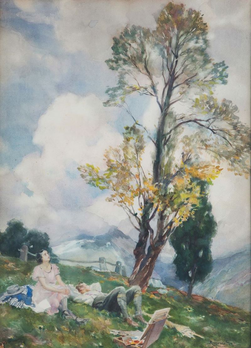 Riccardo Galli (1869-1944) Contemplando le nuvole  - Asta Dipinti del XIX e XX secolo - Cambi Casa d'Aste