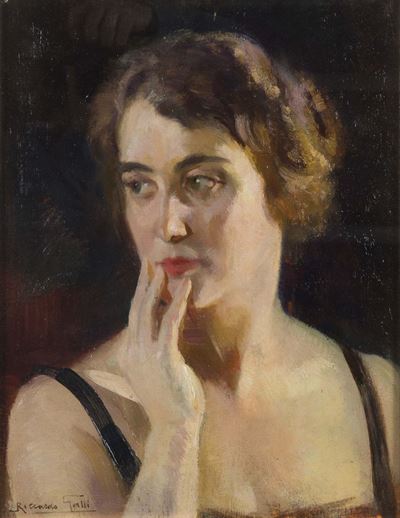 Riccardo Galli (1869-1944)ritratto Femminile con Mano