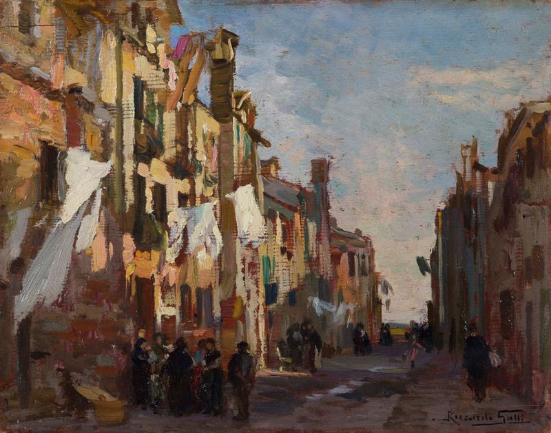Riccardo Galli (1869-1944) Vecchia strada di Mandello  - Asta Dipinti del XIX e XX secolo - Cambi Casa d'Aste