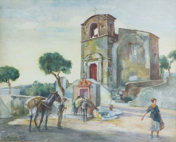 Riccardo Galli (1869-1944) La fontana alla chiesetta, Taormina