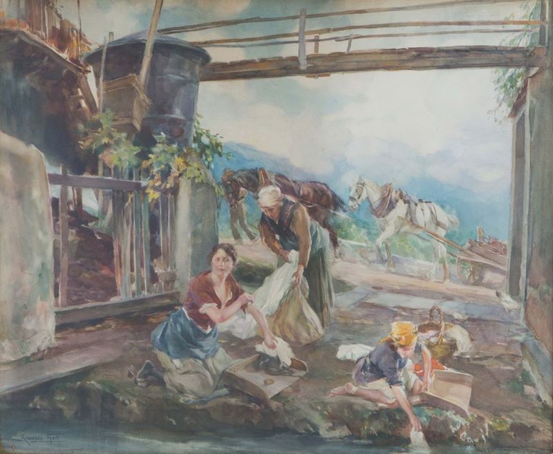 Riccardo Galli (1869-1944) Lavandaie  - Auction 19th and 20th Century Paintings - Cambi Casa d'Aste