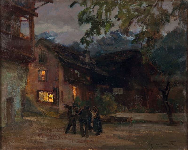 Riccardo Galli (1869-1944) A sera Piazzetta di Alagna  - Auction 19th and 20th Century Paintings - Cambi Casa d'Aste