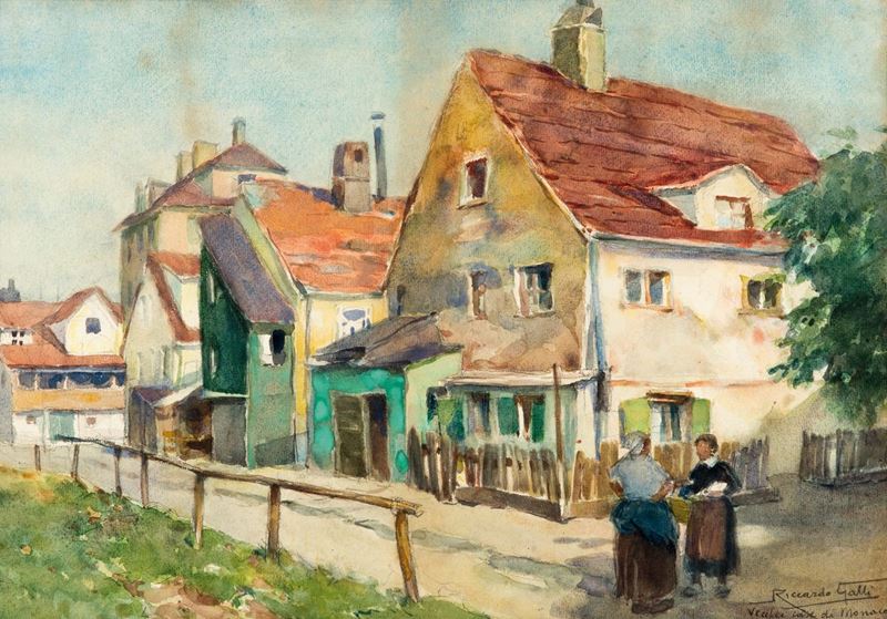 Riccardo Galli (1869-1944) Vecchie case di Monaco  - Auction 19th and 20th Century Paintings - Cambi Casa d'Aste