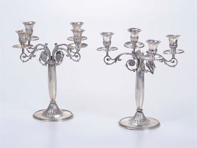 Coppia di Candelieri in Argento a Quattro Luci
