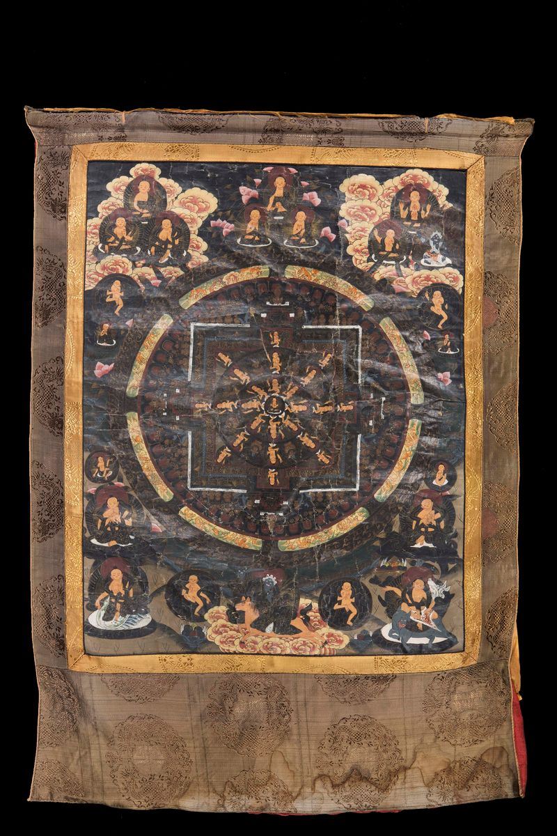 A green-ground tanka with Mandala and deities, Tibet, 19th century  - Auction Chinese Works of Art - Cambi Casa d'Aste