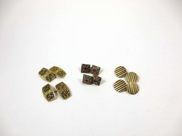 Three pairs of gold cufflinks