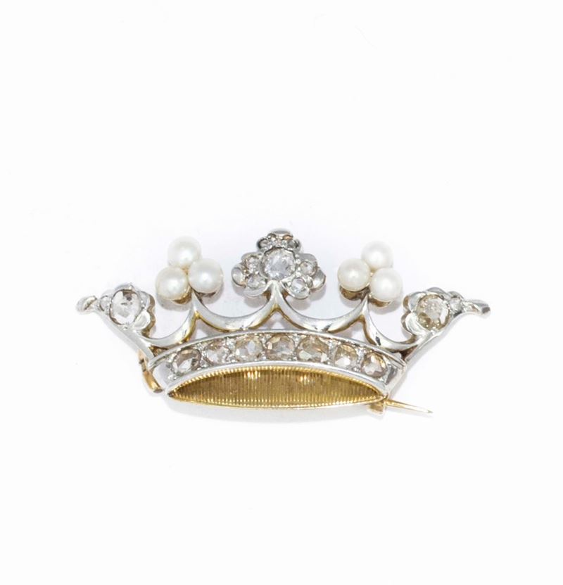 Old-cut diamond and pearls brooch  - Auction Jewels Timed Auction - Cambi Casa d'Aste