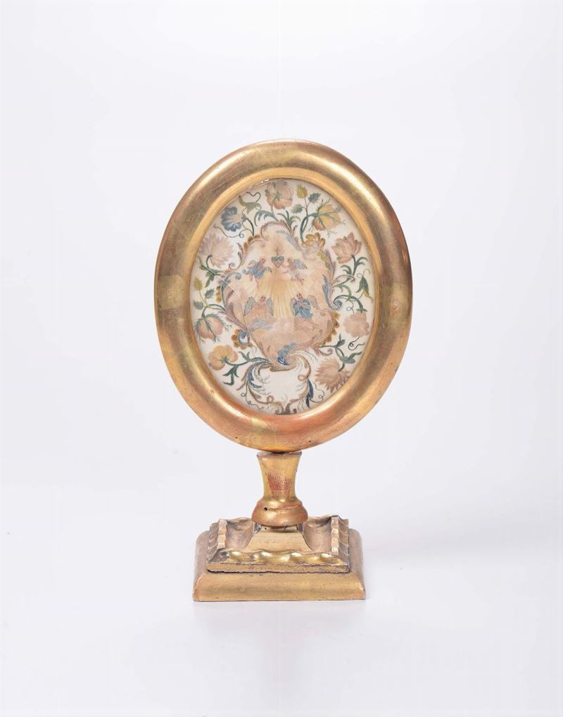 Piccolo ricamo in cornice dorata, XIX secolo  - Auction Sculture Timed Auction - Cambi Casa d'Aste