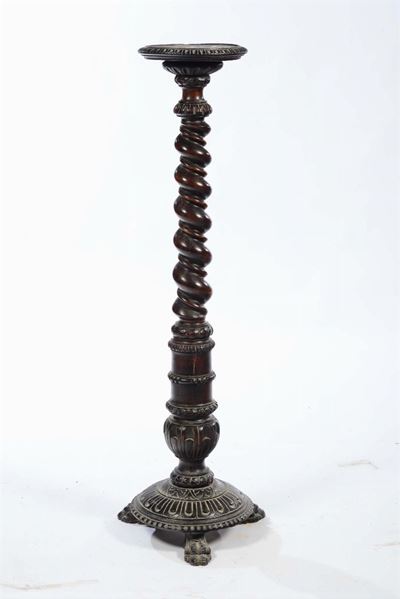 Colonna Reggivaso in Legno a Torchon, XIX Secolo