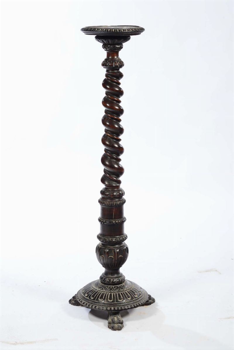 Colonna reggivaso in legno a torchon, XIX secolo  - Auction Antique Online Auction - Cambi Casa d'Aste