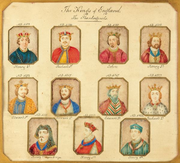 Serie di miniature su pergamena raffiguranti i Re d'Inghilterra della casata dei Plantageneti, India, XIX secolo