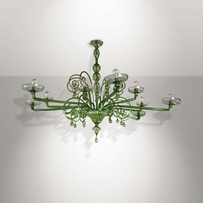 Lampadario in Vetro di Murano Soffiato con Struttura in Metallo.