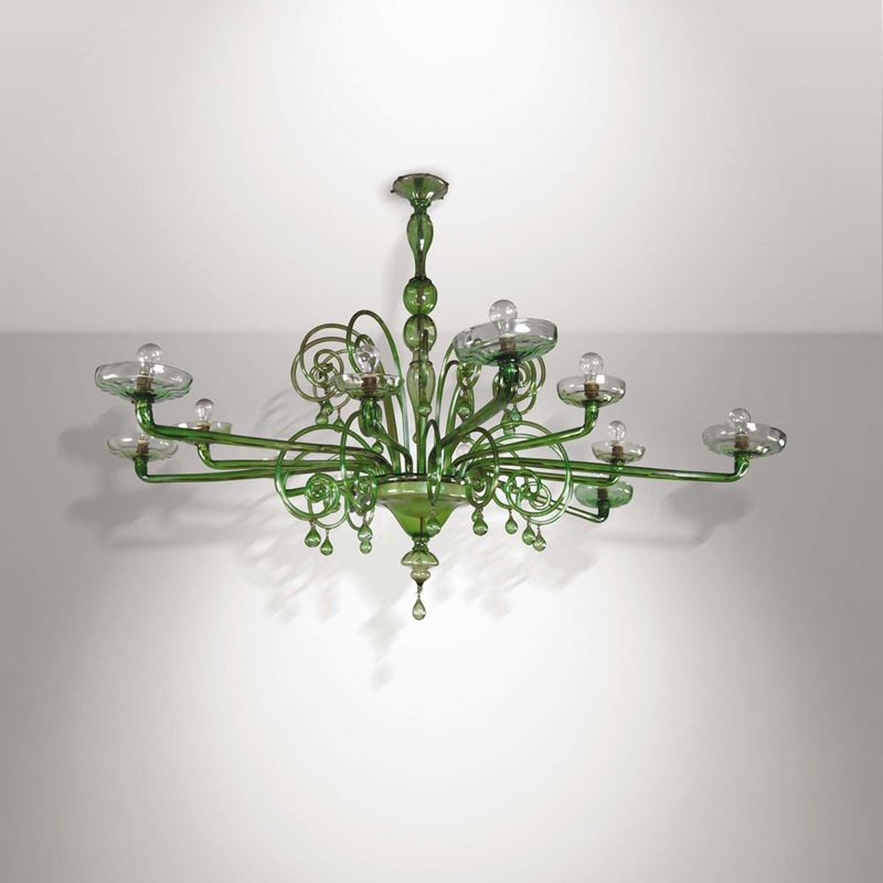 Lampadario in vetro di Murano soffiato con struttura in metallo.  - Asta Design - II - Cambi Casa d'Aste