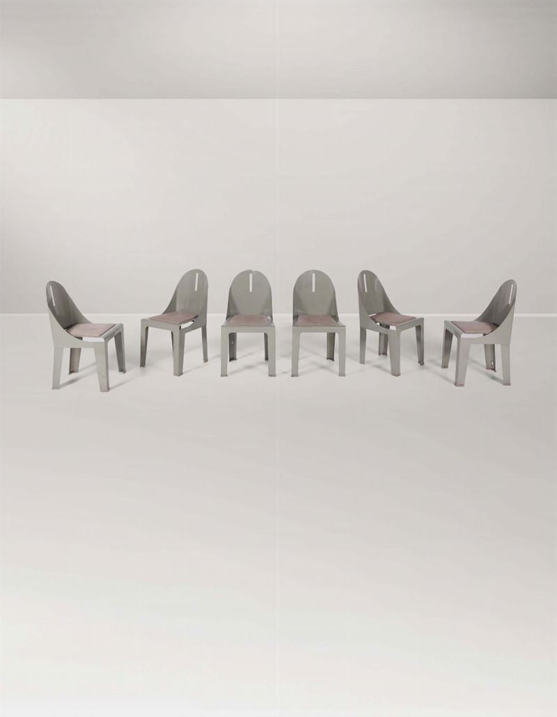 Sei sedie della serie Legioni Straniere in metallo laccato con seduta in tessuto.  - Auction Design - II - Cambi Casa d'Aste