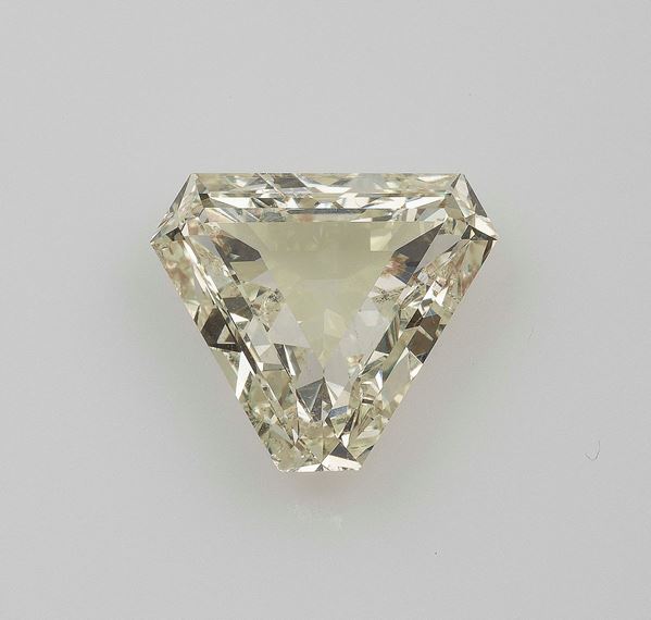 Unmounted triangular-cut diamond weighing 4.06 carats