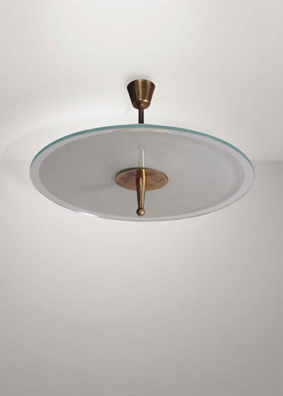 Lampada a Sospensione con Diffusore in Vetro Satinato e Struttura in Ottone.