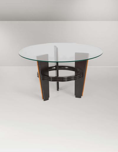 Tavolino in Legno Ebanizzaro e Piano in Vetro