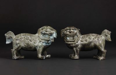 Coppia di Cani di Pho in Bronzo, Cina, XX Secolo