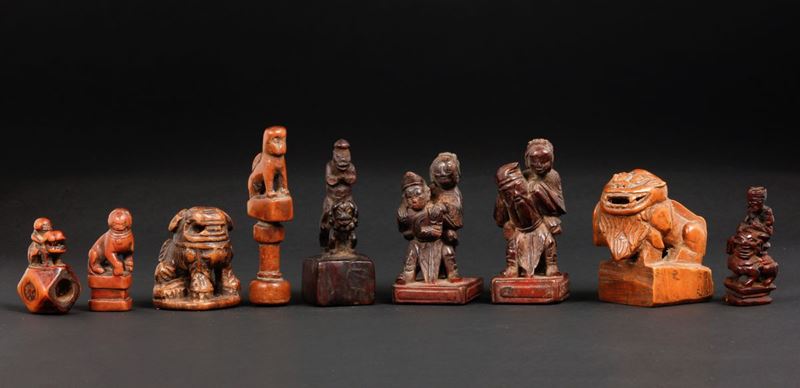 Nine wooden seals, China, Qing Dynasty, 19th century  - Auction Chinese Works of Art - Cambi Casa d'Aste
