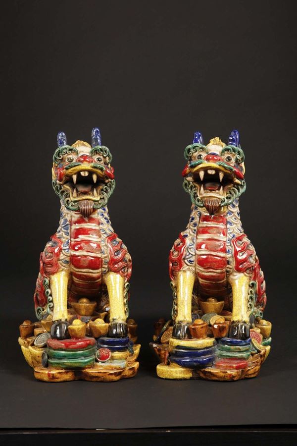 Two glazed Pho dogs, China, 20th century