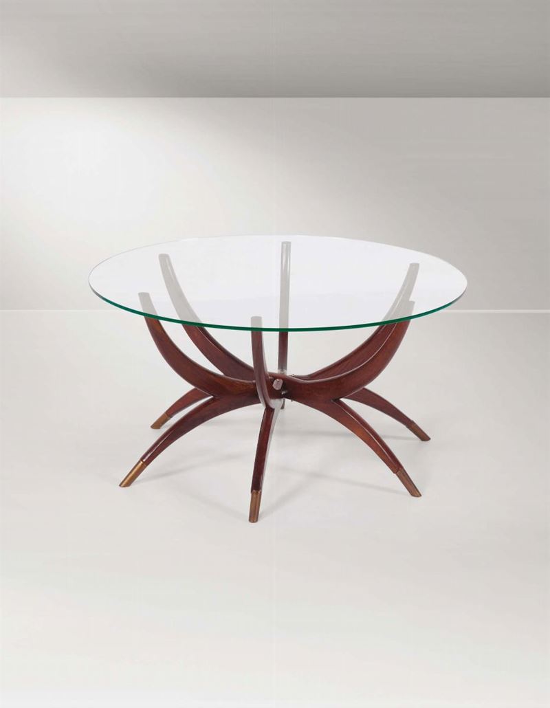 Tavolo basso in legno con piano in vetro.  - Asta Design - II - Cambi Casa d'Aste