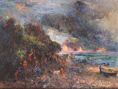 Plinio Nomellini (1866-1943)figure sulla Spiaggia
