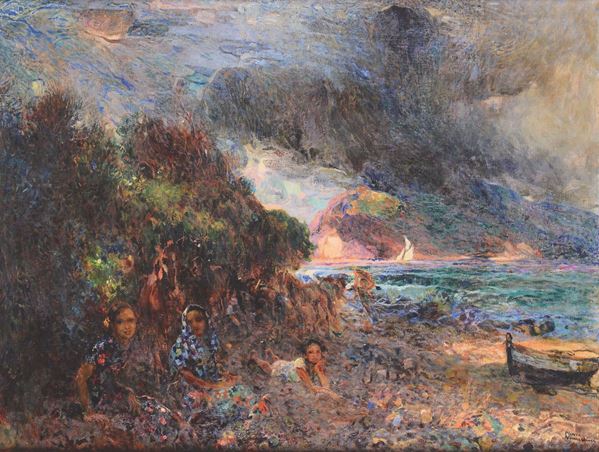 Plinio Nomellini (1866-1943) Figure sulla spiaggia