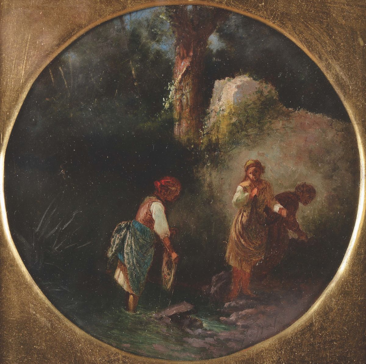 Agostino Fossati (1830-1904)veduta Costiera con Veliero Lavandaie