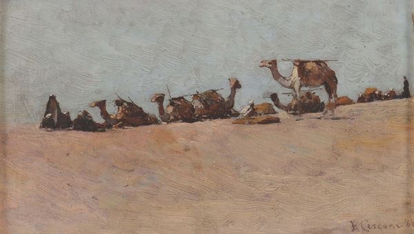 Anonimo del XIX secolo Scena orientale con cammelli e beduini