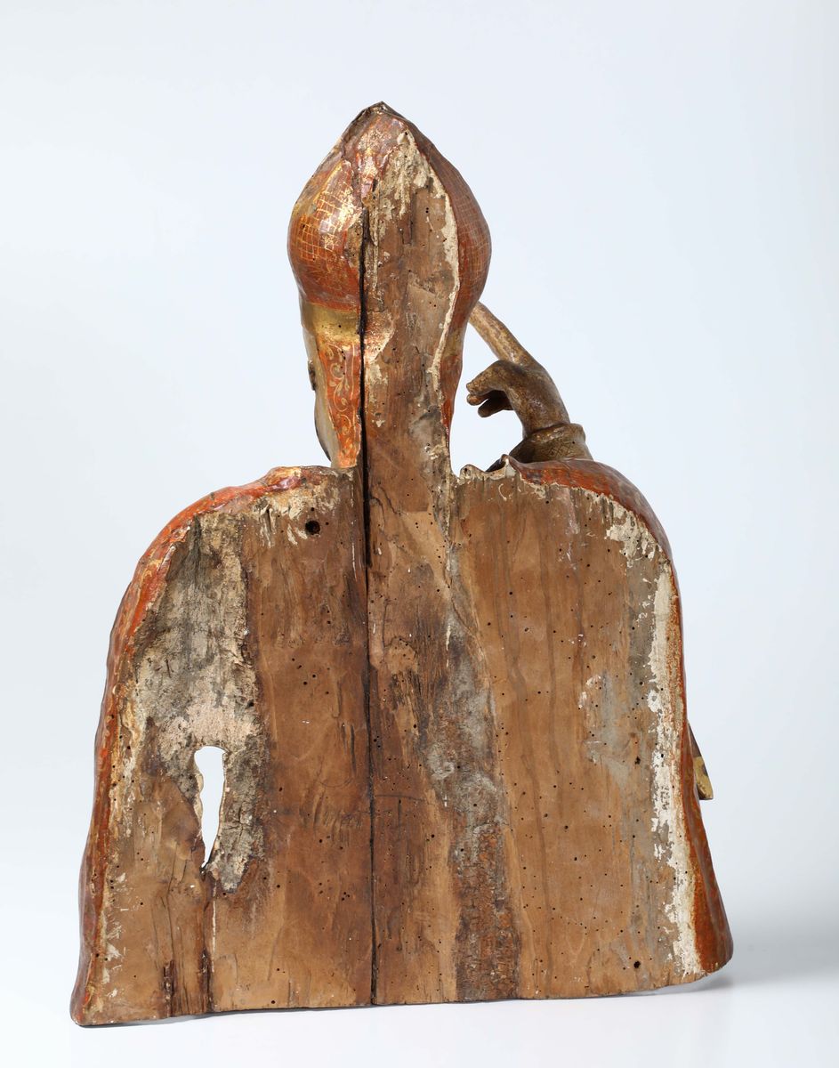 Busto di Santo Vescovo (s.nicola?) in Legno Dorato e Dipinto. Scultore Dell’italia Centro-meridio...