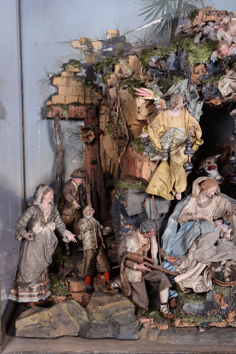 Presepe Composto dalla Sacra Famiglia, Angeli e Numerose Figure di Pastori e Magi, Napoli XVIII-X...
