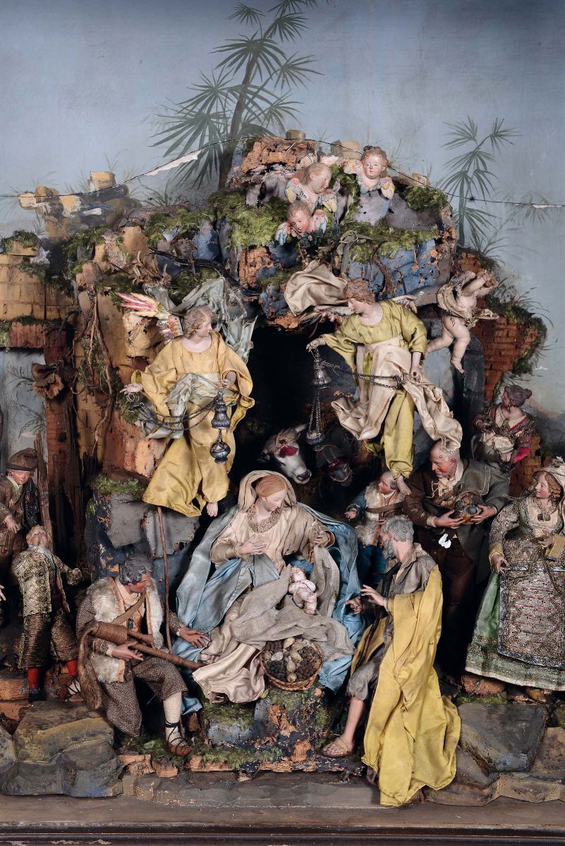 Presepe Composto dalla Sacra Famiglia, Angeli e Numerose Figure di Pastori e Magi, Napoli XVIII-X...