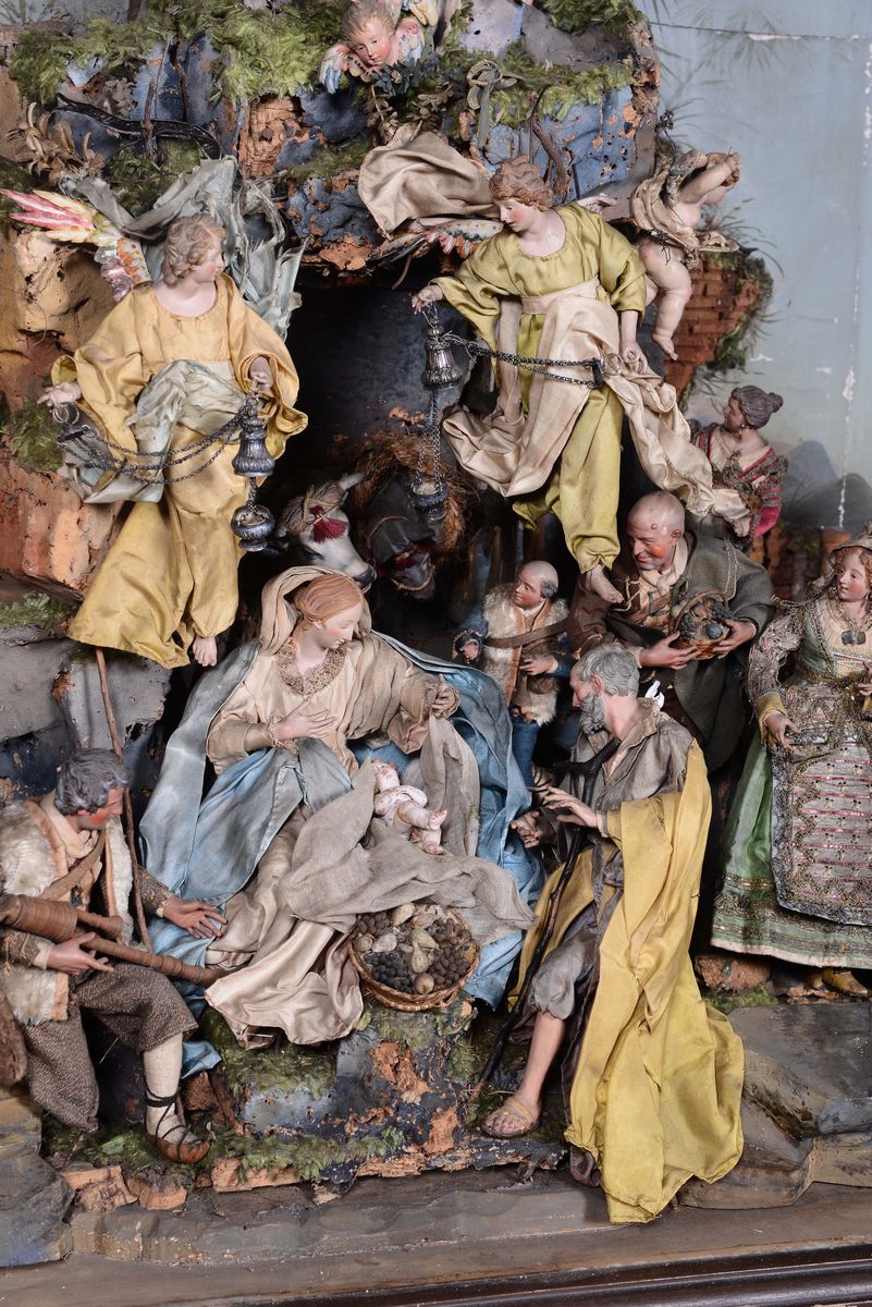Presepe Composto dalla Sacra Famiglia, Angeli e Numerose Figure di Pastori e Magi, Napoli XVIII-X...
