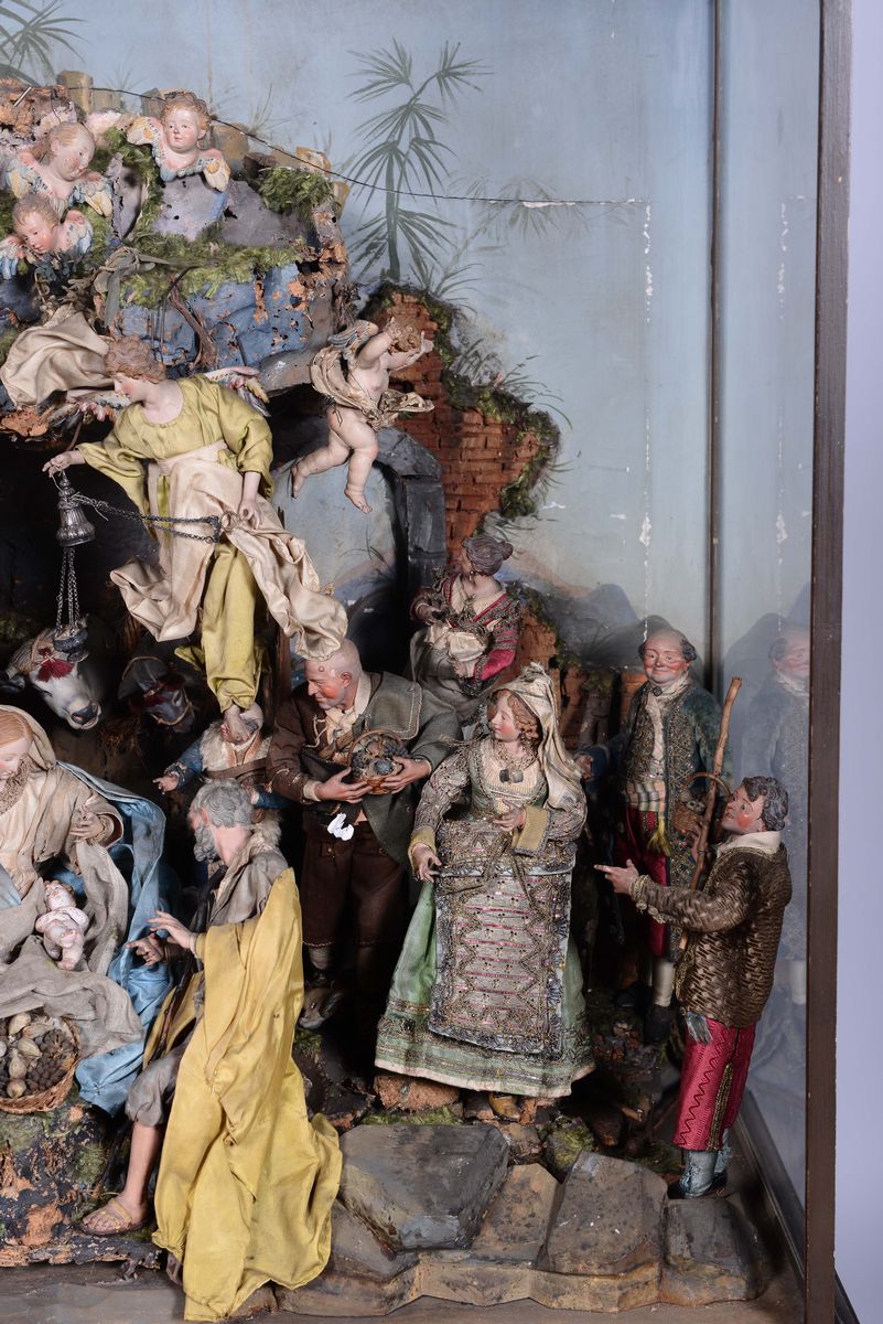 Presepe Composto dalla Sacra Famiglia, Angeli e Numerose Figure di Pastori e Magi, Napoli XVIII-X...