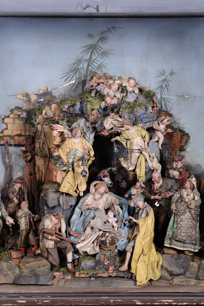 Presepe Composto dalla Sacra Famiglia, Angeli e Numerose Figure di Pastori e Magi, Napoli XVIII-X...