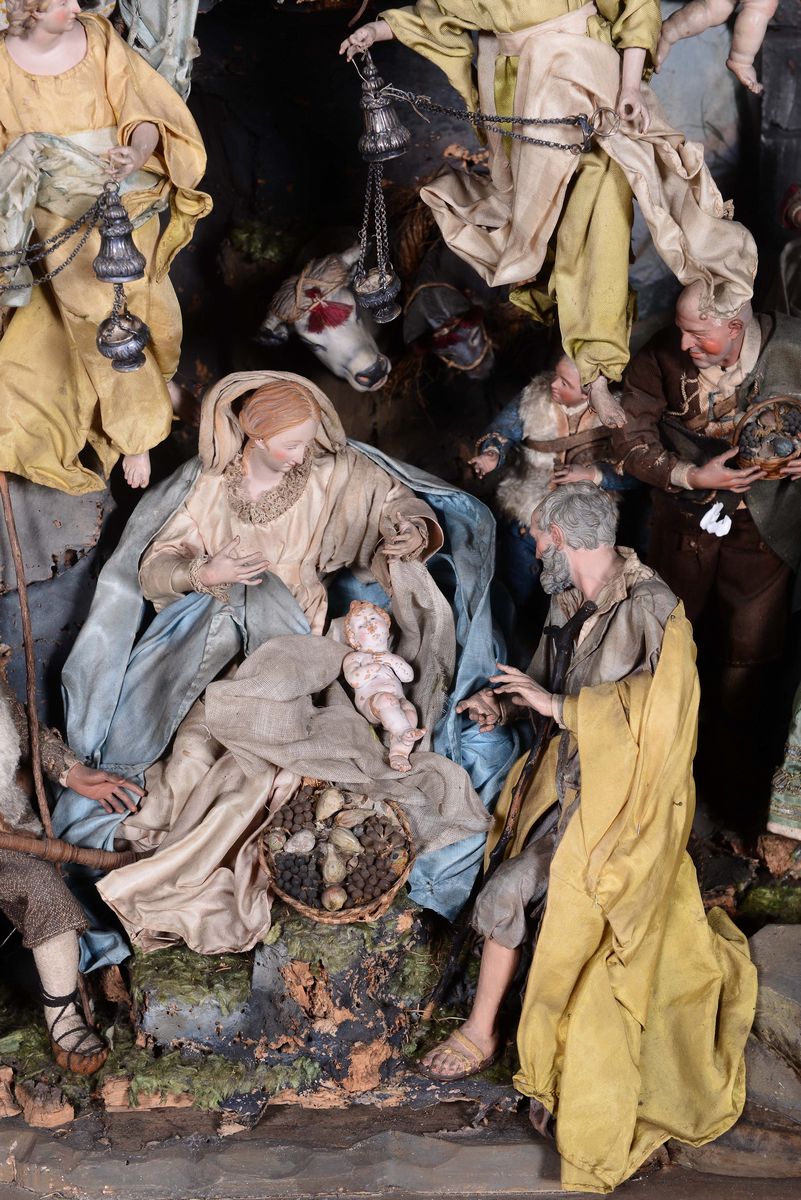 Presepe Composto dalla Sacra Famiglia, Angeli e Numerose Figure di Pastori e Magi, Napoli XVIII-X...