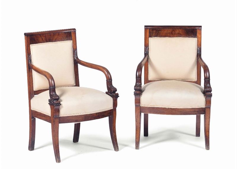 Coppia di poltrone Carlo X in mogano, XIX secolo  - Auction Fine art - II - Cambi Casa d'Aste