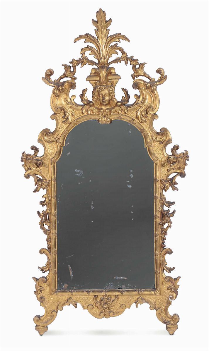 Specchiera in legno intagliato ed interamente dorato, XVIII-XIX secolo  - Auction Fine art - II - Cambi Casa d'Aste