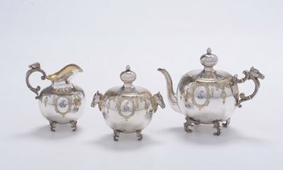 Servito in Argento Fuso, Sbalzato, Cesellato e Dorato Composto da Tre Pezzi, Vienna 1865 (?), Arg...
