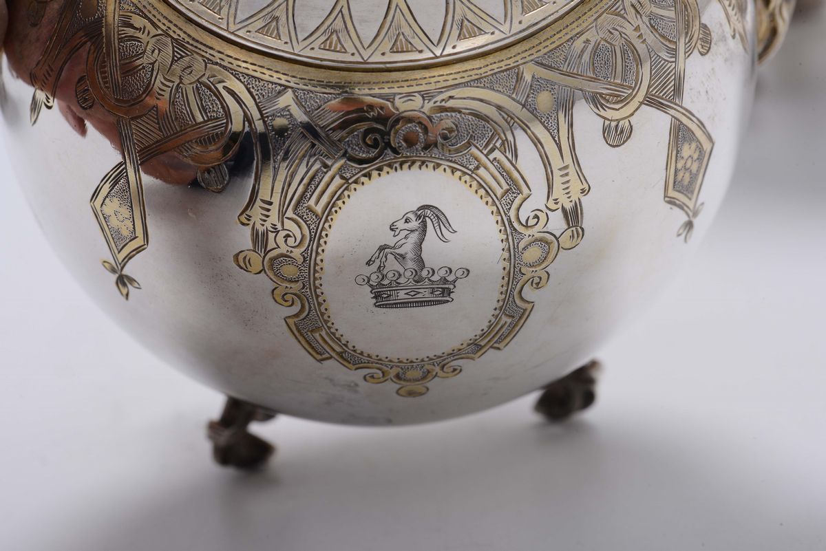 Servito in Argento Fuso, Sbalzato, Cesellato e Dorato Composto da Tre Pezzi, Vienna 1865 (?), Arg...