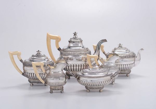 Servito da té e caffè composto da sei pezzi, argentiere Wollenwfber, Germania fine XIX secolo