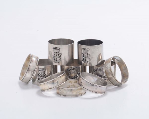 Ten napkin holders in embossed and chiselled silver, Germany or Austro-Hungarian empire, 19-20th century