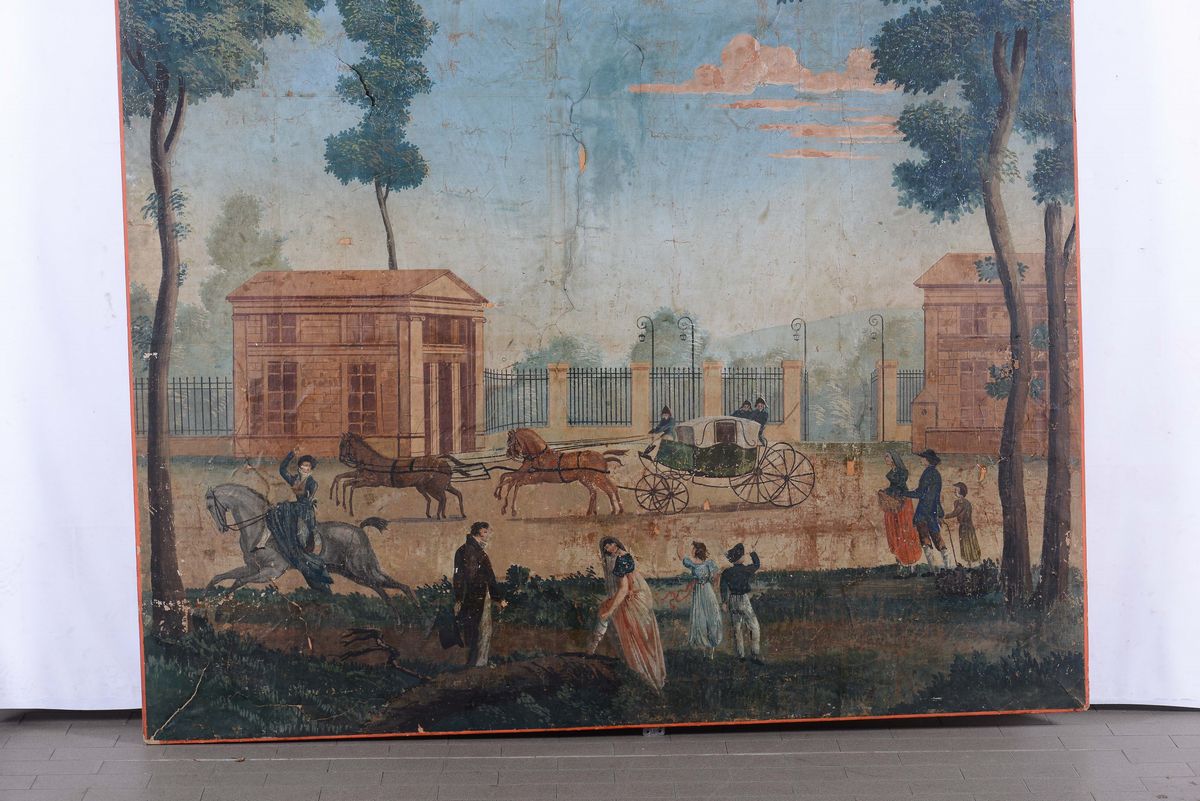 Scuola del XVIII Secolostrada con Carrozza e Figure