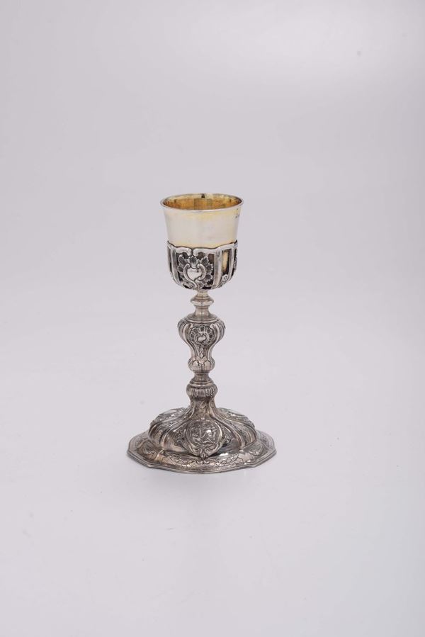 A goblet in embossed, perforated and chiselled silver. Turin, second half of the 18th century
