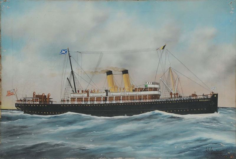 Scuola di Anversa dell'inizio del XX secolo Ritratto della nave inglese Roulers  - Auction OnLine Auction 4-2013 - Cambi Casa d'Aste